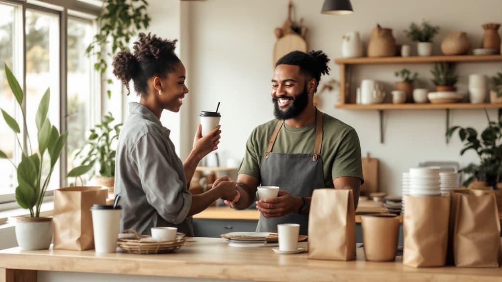 Small business owner reviewing sustainable packaging options